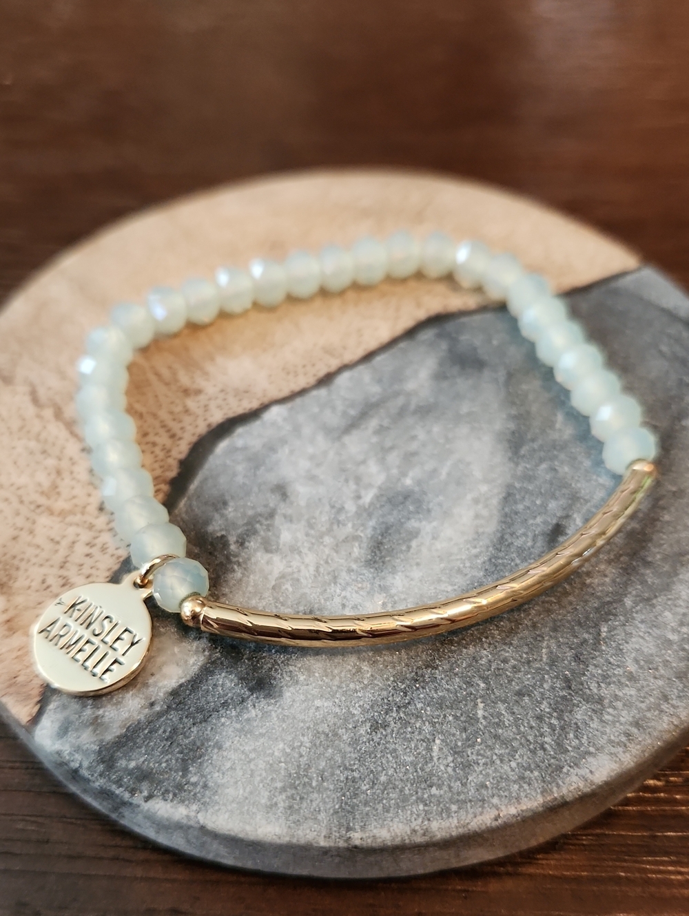 Kinsley Armelle Pale Aqua Beaded Gold Bar Bracelet